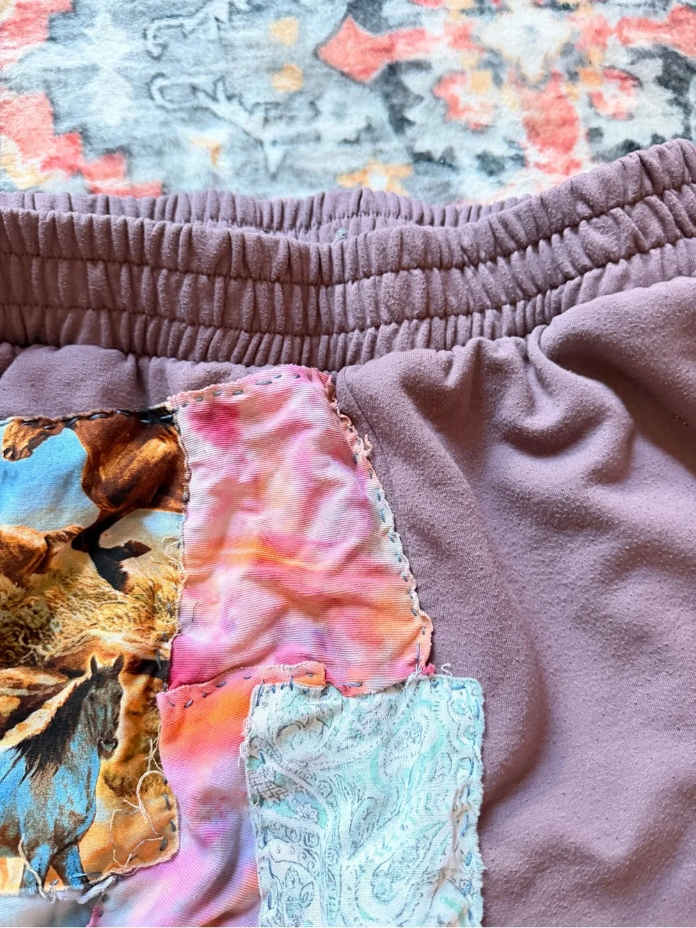 Reworked sweatpants handstiched patchwork